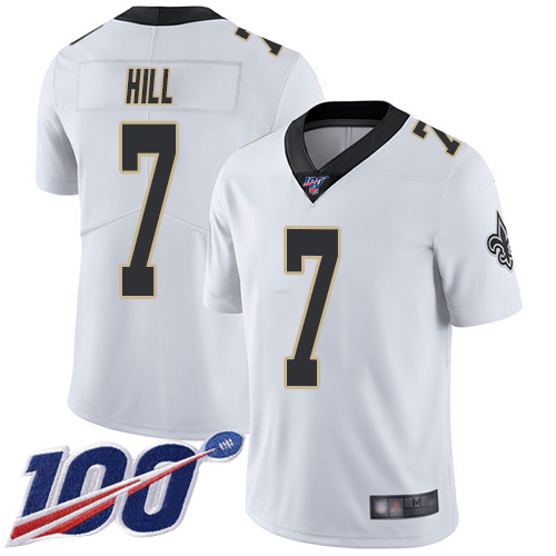 Men New Orleans Saints Limited White Taysom Hill Road Jersey NFL Football #7 100th Season Vapor Untouchable Jersey